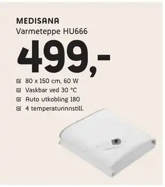 ELON Medisana varmeteppe hu666 tilbud