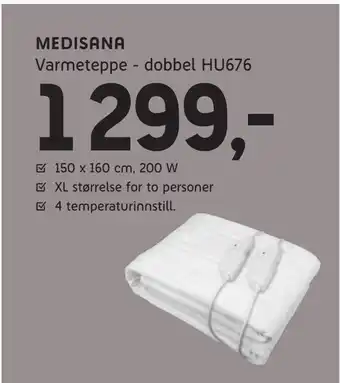 ELON Medisana varmeteppe - dobbel hu676 tilbud