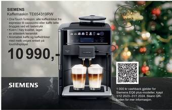 ELON Siemens kaffemaskin te654319rw tilbud