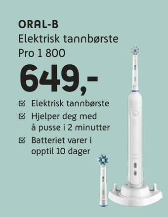ELON Oral-b elektrisk tannbørste pro 1 800 tilbud
