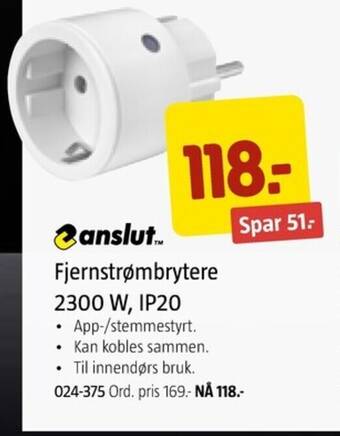 Jula Fjernstrømbrytere 2300 W, IP20 tilbud
