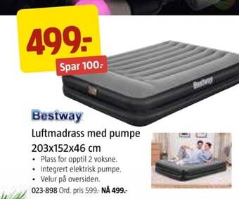 Jula Luftmadrass med pumpe 203x152x46 cm tilbud