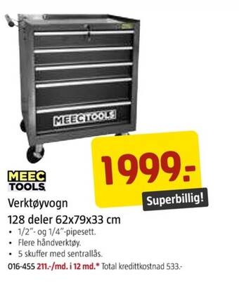 Jula Verktøyvogn 128 deler 62x79x33 cm tilbud
