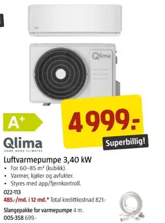 Jula Luftvarmepumpe 3,40 kW tilbud