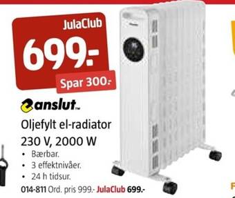Jula Oljefylt el-radiator 230 V, 2000 W tilbud