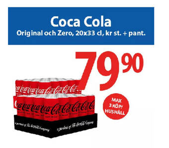 MaxiMat Charlottenberg Coca Cola Original och Zero, 20x33 cl, kr st. + pant. tilbud