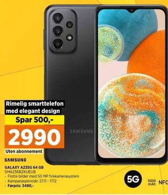 POWER SAMSUNG GALAXY A235G 64 GB SMA236BZKUEUB tilbud
