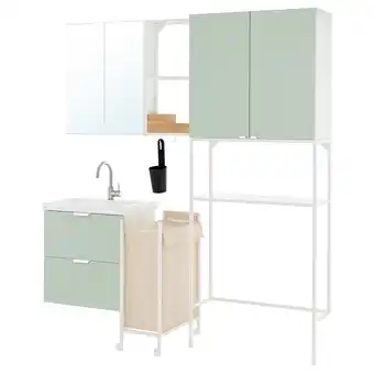 IKEA Enhet tøyvask, hvit/lys grågrønn, 180x43x204 cm tilbud