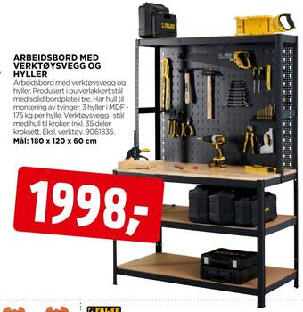 jem & fix Arbeidsbord med verktøysvegg og hyller tilbud