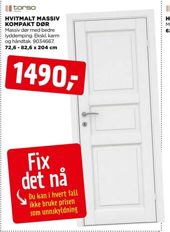 jem & fix Hvitmalt massiv kompakt dør tilbud