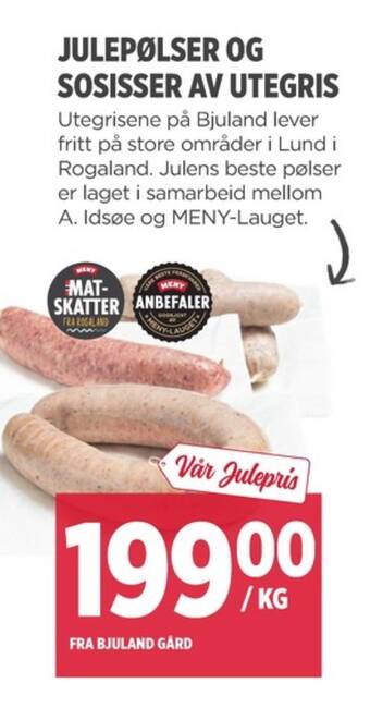 Meny Bjuland gård pølser tilbud