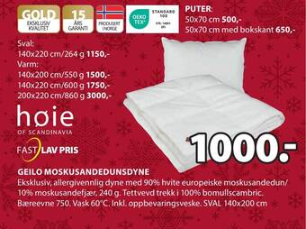 JYSK Geilo moskusandedunsdyne tilbud