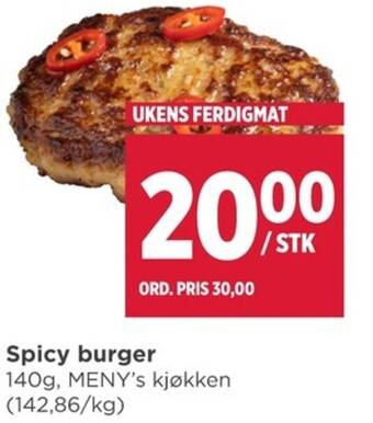 Meny Spicy burger tilbud