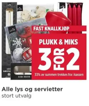 Meny Alle lys og servietter tilbud
