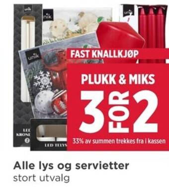 Meny Alle lys og servietter stort utvalg tilbud