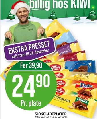 Kiwi SJOKOLADEPLATER 200 g assortert, Freia tilbud