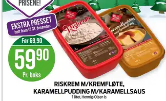 Kiwi RISKREM M/KREMFLØTE, KARAMELLPUDDING M/KARAMELLSAUS 1 liter, Hennig-Olsen Is tilbud