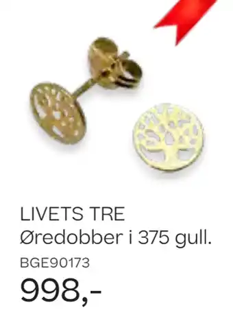 Bjørklund Livets tre øredobber i 375 gull tilbud