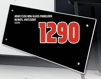 Coop Obs Adax clea h06 glass panelovn m/wifi, hvit/sort tilbud