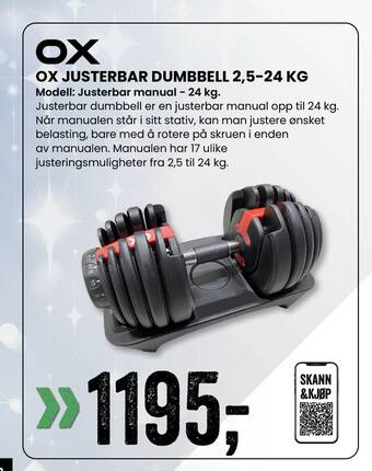 Sport Outlet Ox justerbar dumbbell 2,5-24 kg tilbud