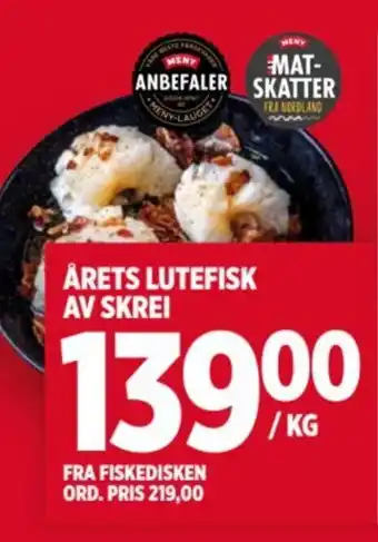 Meny ÅRETS LUTEFISK AV SKREI tilbud