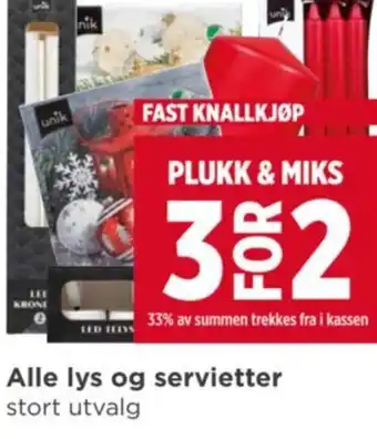 Meny Alle lys og servietter stort utvalg tilbud