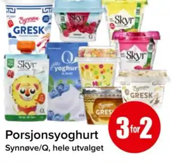 Spar Porsjonsyoghurt Synnøve/Q, hele utvalget tilbud