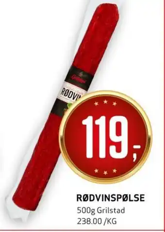 Bunnpris RØDVINSPØLSE 500g Grilstad tilbud