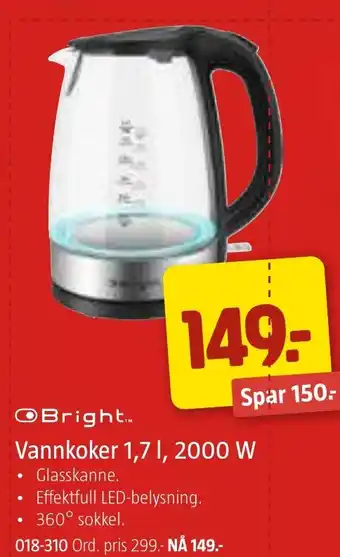 Jula Vannkoker 1,7 L, 2000 W tilbud