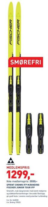 Intersport SPRINT CROWN IFP M/BINDING FISCHER JUNIOR TOUR IFP tilbud
