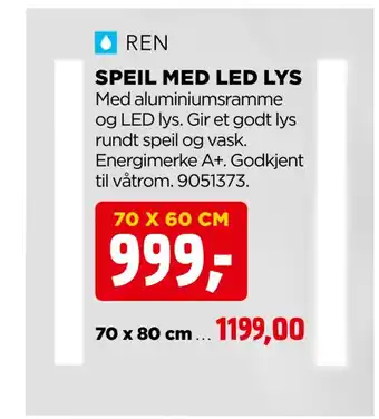 jem & fix Speil med led lys tilbud