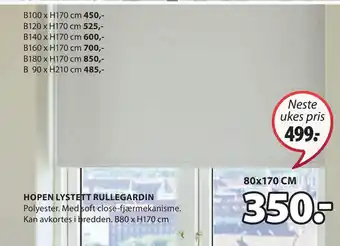 JYSK Hopen lystett rullegardin tilbud