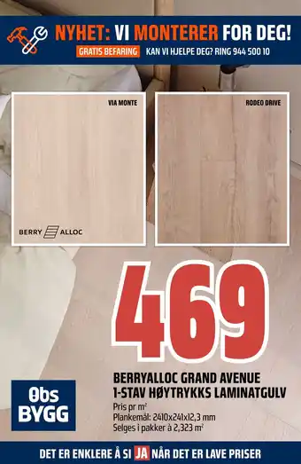 Obs Bygg Berryalloc grand avenue 1-stav høytrykks laminatgulv tilbud