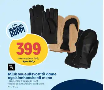 Coop Obs Mjuk saueullsvott til dame og skinnhanske til menn tilbud