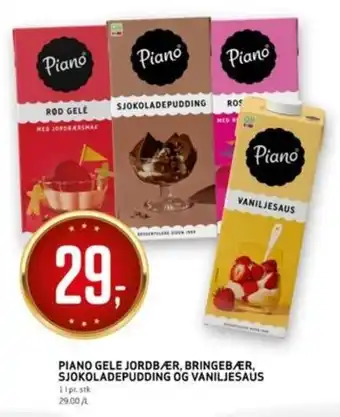 Bunnpris PIANO GELE JORDBÆR, BRINGEBÆR, SJOKOLADEPUDDING OG VANILJESAUS tilbud