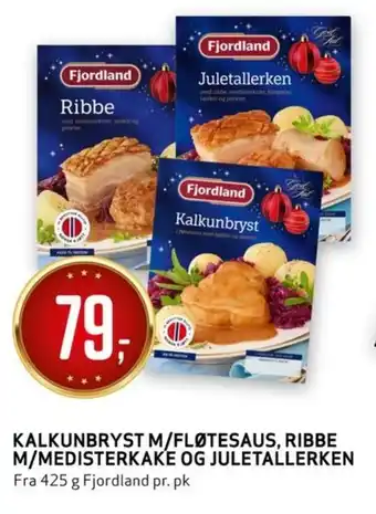 Bunnpris KALKUNBRYST M/FLØTESAUS, RIBBE M/MEDISTERKAKE OG JULETALLERKEN tilbud