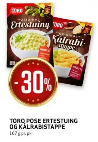 Bunnpris TORO, POSE ERTESTUING OG KÅLRABISTAPPE tilbud