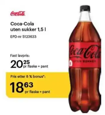 Storcash Coca-Cola uten sukker 1,5 l tilbud