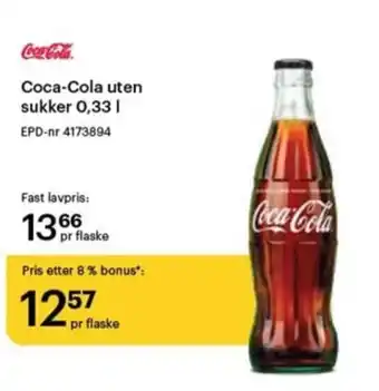 Storcash Coca-Cola uten sukker 0,33 l tilbud