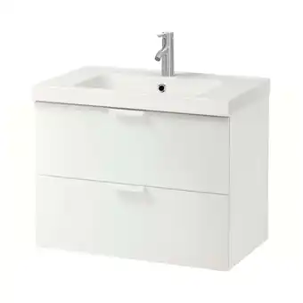 IKEA Godmorgon / odensvik servantskap med 2 skuffer, hvit/dalskär blandebatteri, 83x49x64 cm tilbud