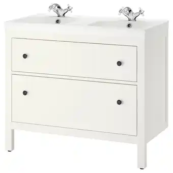 IKEA Hemnes / odensvik servantskap med 2 skuffer, hvit/runskär blandebatteri, 103x49x89 cm tilbud