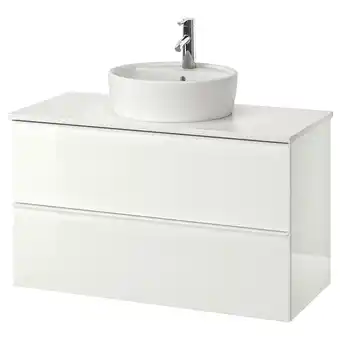 IKEA Godmorgon/tolken / törnviken servantskap m benkeplate 45 servant, høyglans hvit/marmormønstret dalskär blandebatteri, 102x49x tilbud