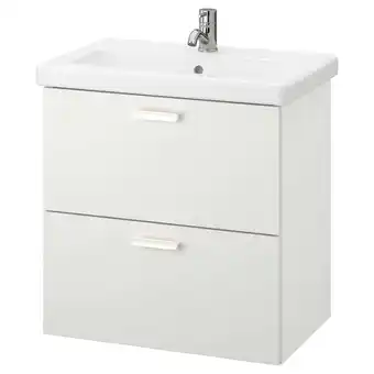 IKEA Enhet / tvällen servantskap med 2 skuffer, hvit/pilkån blandebatteri, 64x43x65 cm tilbud