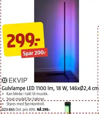 Jula Gulvlampe LED 1100 lm, 18 W, 146xØ2,4 cm tilbud