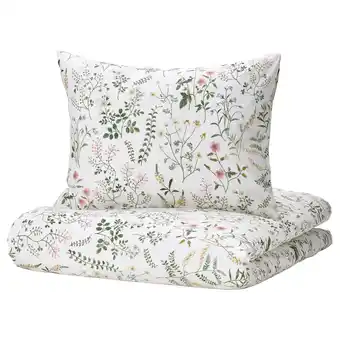 IKEA Timjansmott dynetrekk og 2 putevar, hvit/blomstermønster, 240x220/50x60 cm tilbud