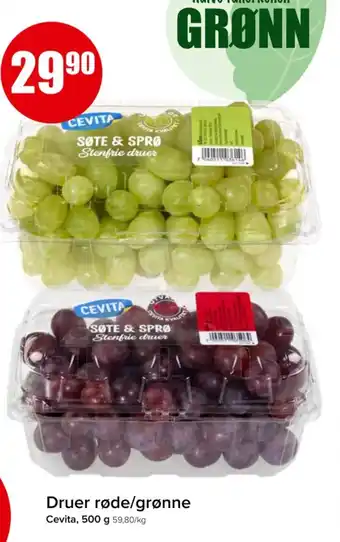 Spar Druer røde/grønne Cevita, 500 g 59,80/kg tilbud