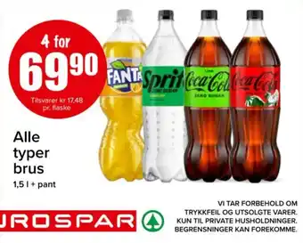 Spar Alle typer brus 1,5 1 + pant tilbud