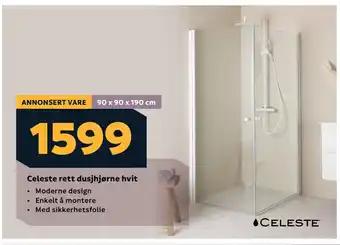 Megaflis Celeste rett dusjhjørne hvit tilbud