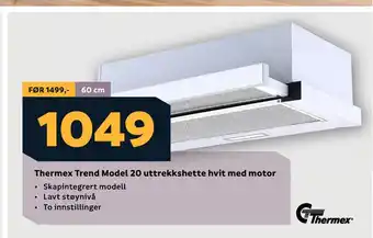 Megaflis Thermex trend model 20 uttrekkshette hvit med motor tilbud