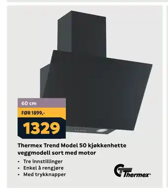 Megaflis Thermex trend model 50 kjøkkenhette veggmodell sort med motor tilbud